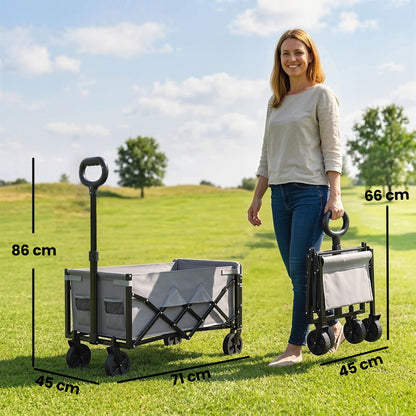 Outsunny 60L Foldable Festival Trolley on Wheels, Collapsible Wagon Cart with Drop-Down Tailgate, Adjustable Handle, Grey