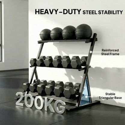 SPORTNOW 3-Tier Adjustable Dumbbell Rack, Heavy-Duty Weight Rack for Dumbbells, Kettlebells and Multiple Balls, Space-Saving Weight Storage Stand for Home Gym, 200 KG Capacity