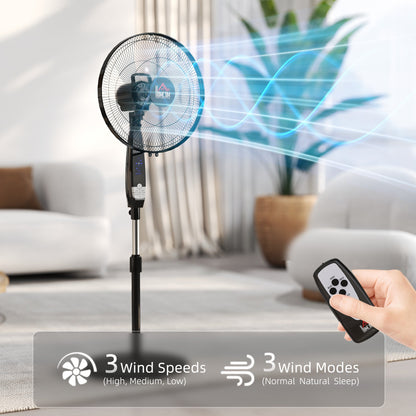HOMCOM 16in Pedestal Standing Floor Fan, Oscillation Cooling Fan with Remote Control, Black
