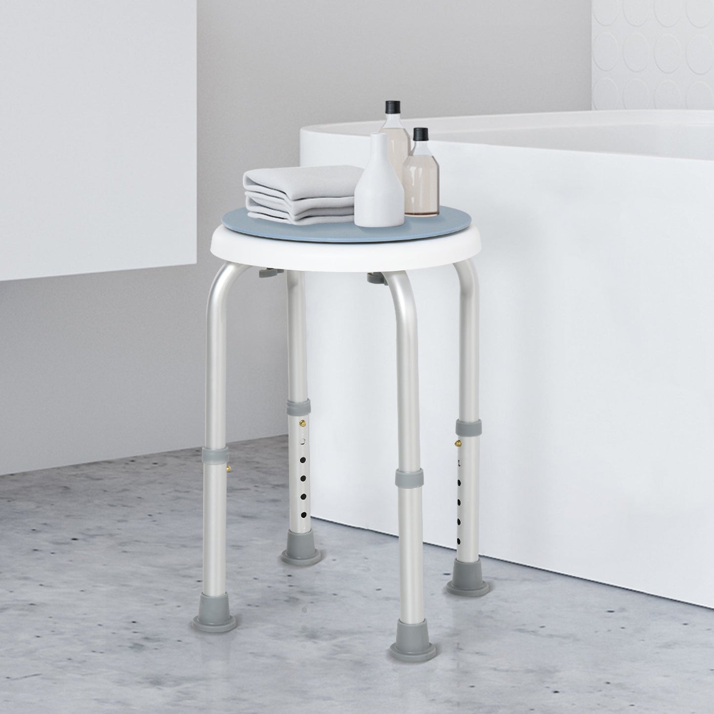HOMCOM 360° Swivel Shower Chair, Height Adjustable Aluminium Shower Stool with Non-Slip Feet for Disabled, Elderly, Blue