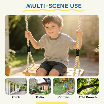 AIYAPLAY Wooden Swing Seat, Kids Swing Set with Adjustable Rope and Tree Straps, Outdoor Playground Playset for Kids