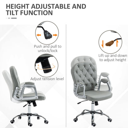 Vinsetto Office Chair Ergonomic 360\'c2\'b0 Swivel PU Diamante Padded Base 5 Castor Wheels for Home Work Grey