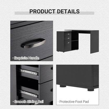 HOMCOM L Shaped Computer Desk, Reversible Home Office Desk with Drawers, File Cabinet and Storage Shelves, Study Table, 117 x 83.5 x 76cm, Black