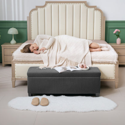 HOMCOM Storage Ottoman Bench, Corduroy Footstool with Removable Lid and Legs, 112cm Storage Chest Box for Living Room, Bedroom, Hallway, Grey