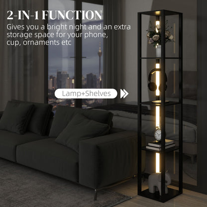 HOMCOM Floor Lamp with Shelves, 4 Layer Dimmable Column Modern Standing Lamp with 3 Brightness Levels and Foot Switch for Living Room, Bedroom, Office, Black