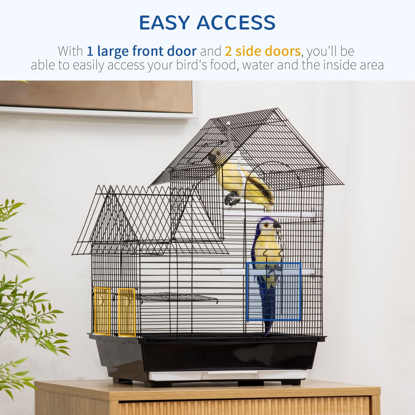 PawHut Metal Bird Cage for Finch, Canary w/ Food Containers, Swing Ring, Tray Handle, 39 x 33 x 47cm