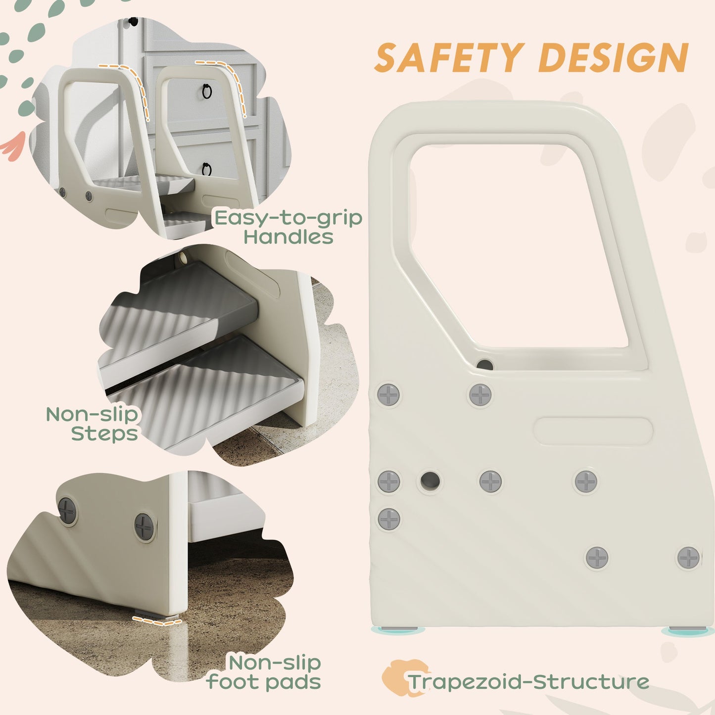 AIYAPLAY Adjustable 3 Step Toddler Tower with Handles, Non-slip Surface and Foot Pads, Grey