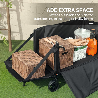Outsunny Folding Trolley on Wheels, 150L Collapsible Wagon Festival Trolley Cart with Openable Sides, Adjustable Handle and Brakes for Shopping Camping Beach and Garden, Black