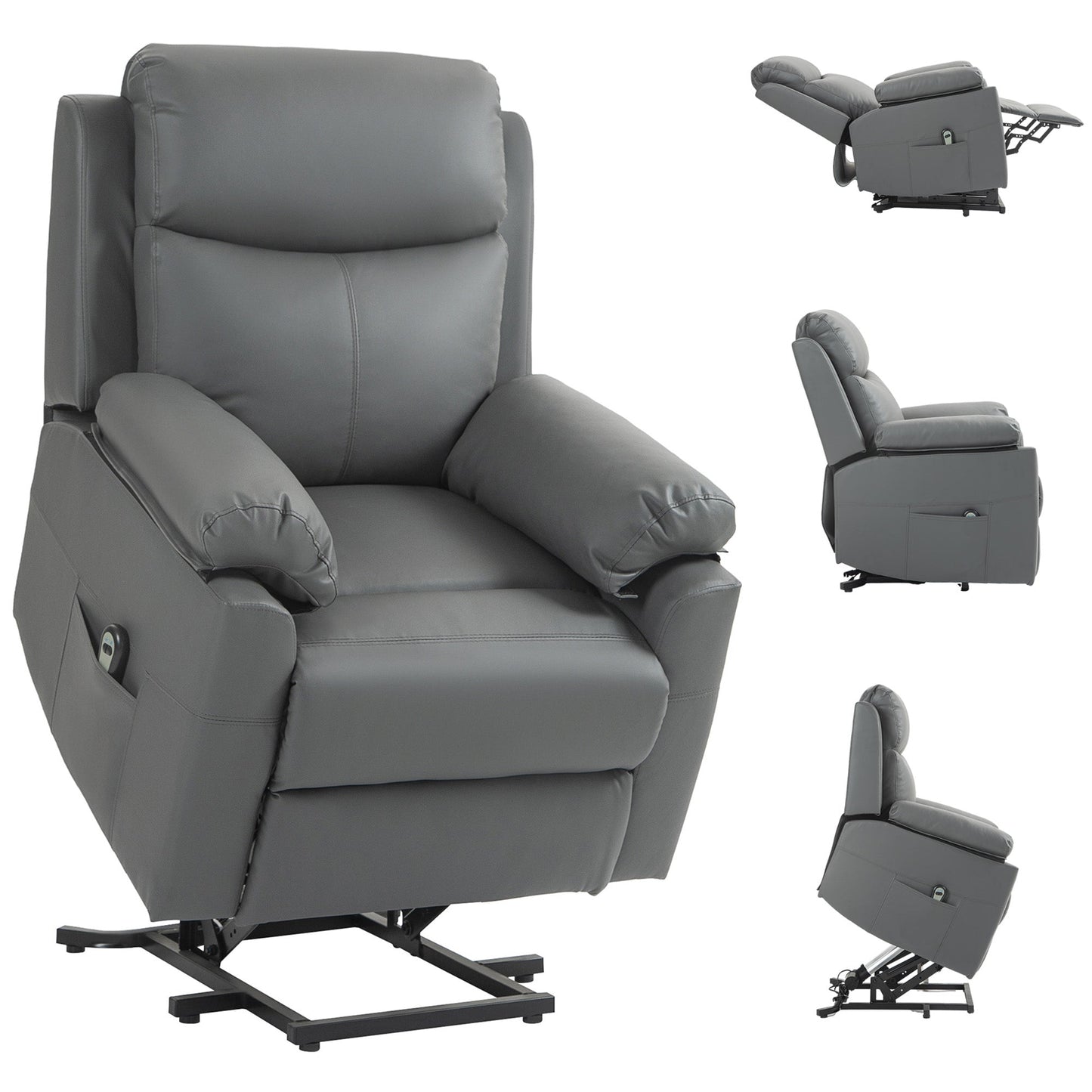 HOMCOM Faux Leather 70\'c2\'b0 Electric Riser Recliner Chair, Charcoal Grey