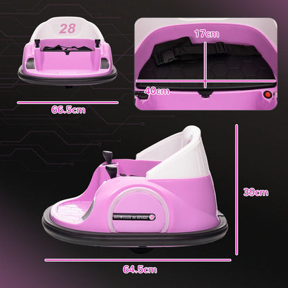 AIYAPLAY 360\'c2\'b0 Rotation Kids Bumper Car, 12V Waltz Car with Remote Control, Dual Joystick, Music, Lights, Pink