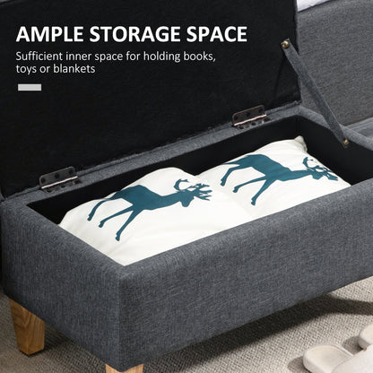HOMCOM Linen Storage Ottoman Padded Footstool with Rubberwood Legs for Storage Box, Bed End, Shoe Bench, Seating, Dark Grey