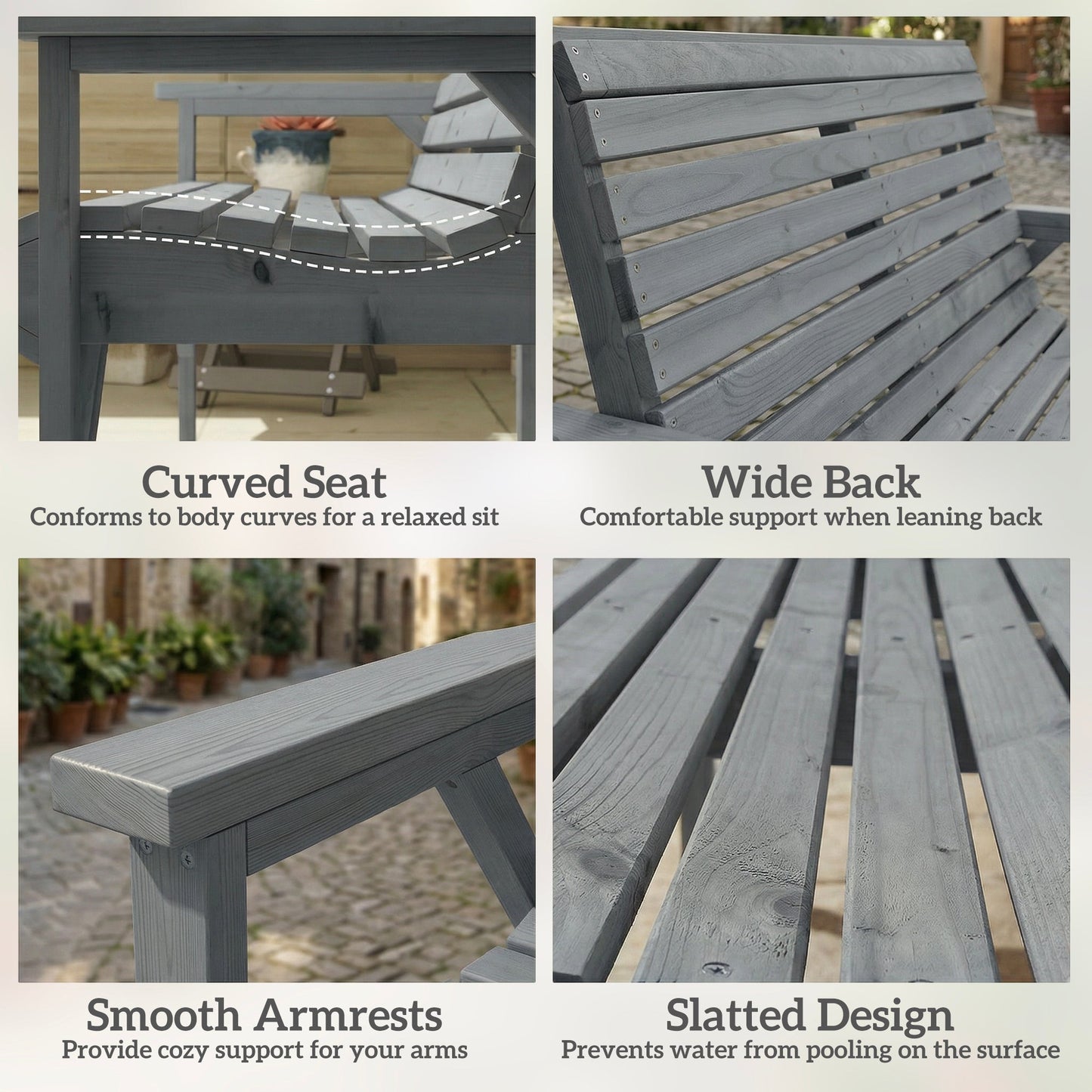 Outsunny 2 Seater Wooden Garden Bench, Slatted Patio Bench with Armrest and Backrest, Outdoor Furniture for Indoor, Balcony