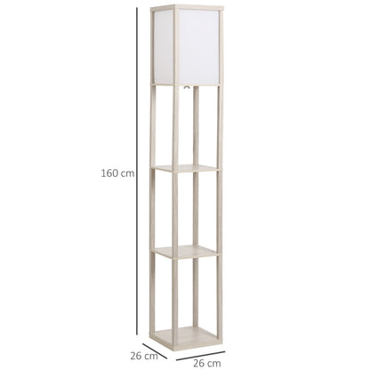 HOMCOM 3-Tier Floor Lamp, Floor Light with Storage Shelf, Reading Standing Lamp with Acrylic Shade for Living Room, Bedroom, Kitchen, Dining Room, Office, Dorm, 160cm, Oak