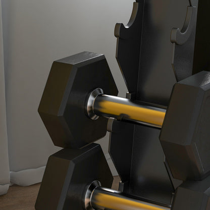 SPORTNOW 5-Tier Dumbbell Rack with 6 Hexagonal Rubber Dumbbells (2x4kg, 2x5kg, 2x6kg), Dumbbell Storage Stand Holder with Weights Sets for Home Gym Fitness, Black