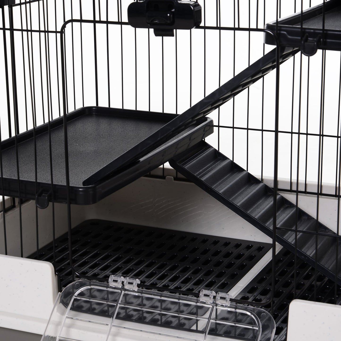 PawHut Four-Tier Small Animal Cage, for Bunnies, Ferrets, Chinchillas w/ Wheels, Tray - Black