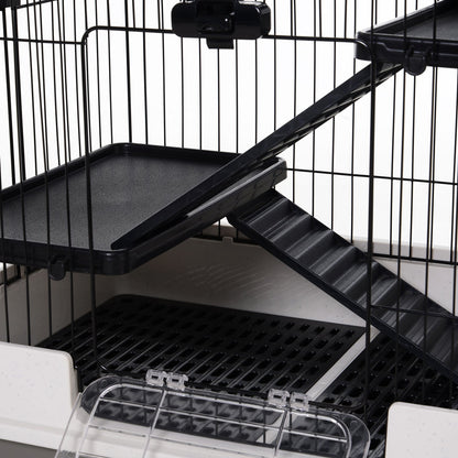PawHut Four-Tier Small Animal Cage, for Bunnies, Ferrets, Chinchillas w/ Wheels, Tray - Black