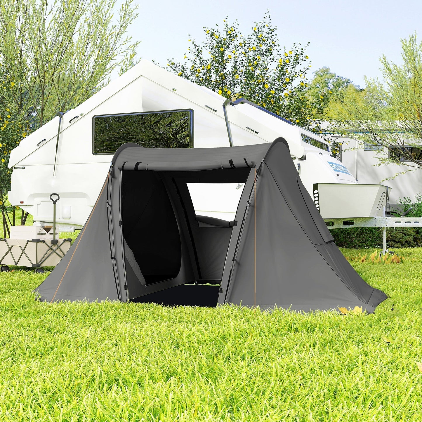 Outsunny 3 Man Camping Tent with Living Area and 2 Bedrooms, 3000mm Waterproof Family Tent with Sewn-in Groundsheet, Portable with Bag for Hiking, Festival, Backpacking, Drak Grey