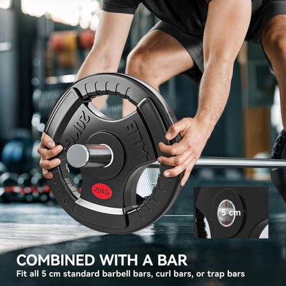 SPORTNOW Olympic Weight Plate, 2"/5cm Weight Disc with Tri-Grips, 20kg Dumbbell Plate for Weightlifting and Strength Training Home Gym Fitness Workout, Black
