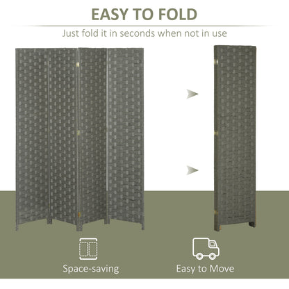 HOMCOM 4-Panel Room Dividers, Wave Fibre Freestanding Folding Privacy Screen Panels, Partition Wall Divider for Indoor Bedroom Office, 170\'c2\'a0cm, Grey