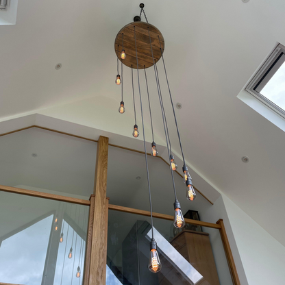 Whiskey Barrel Cascade Chandelier | Rustic Stairwell & High Ceiling Lighting