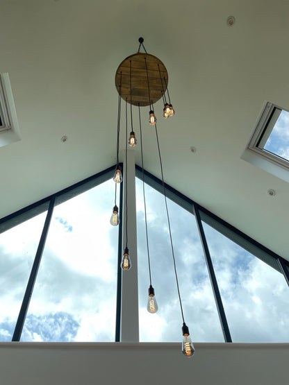 Whiskey Barrel Cascade Chandelier | Rustic Stairwell & High Ceiling Lighting