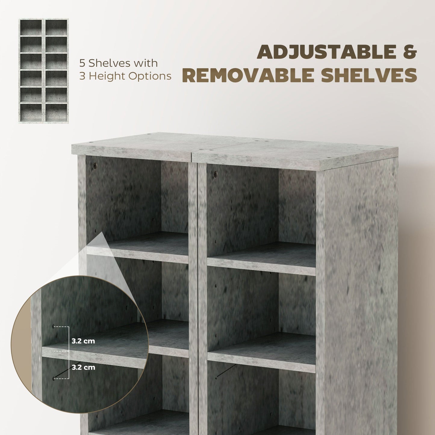 HOMCOM Set of 2 CD Media Display Shelf Unit Tower Rack with Adjustable Shelves, Grey