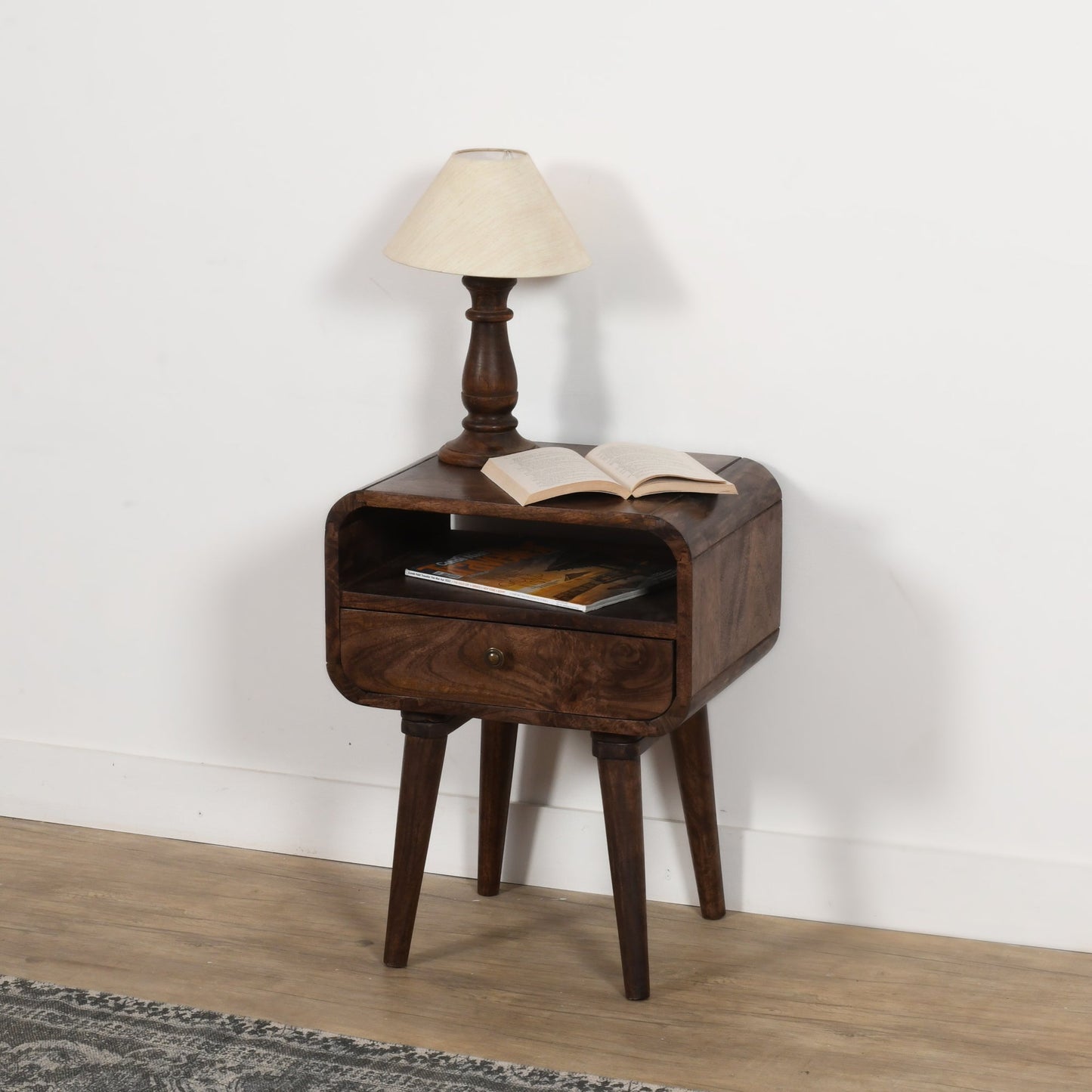 Franklin Dark Mango Wood Bedside Table with Drawer