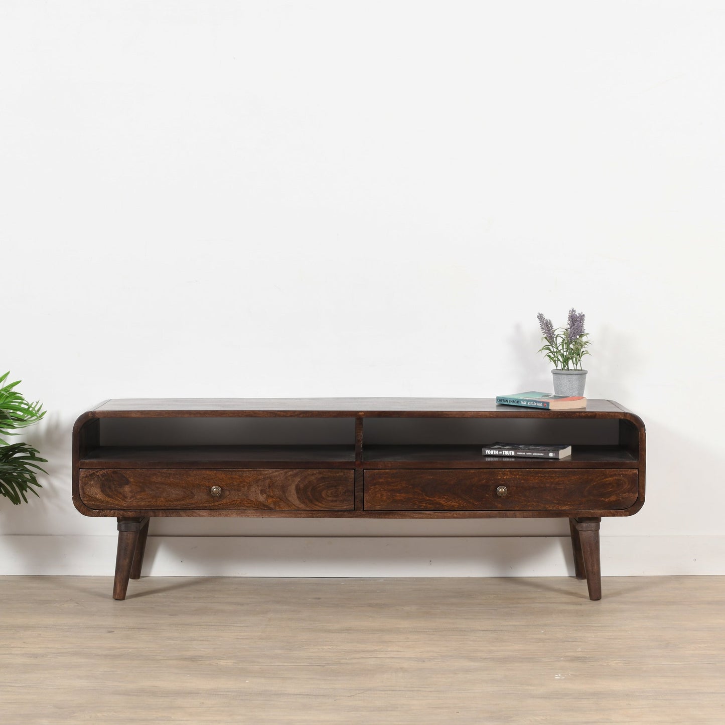 Franklin Dark Mango Wood Large TV Stand with 2 Drawers