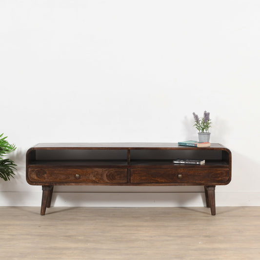Franklin Dark Mango Wood Large TV Stand with 2 Drawers