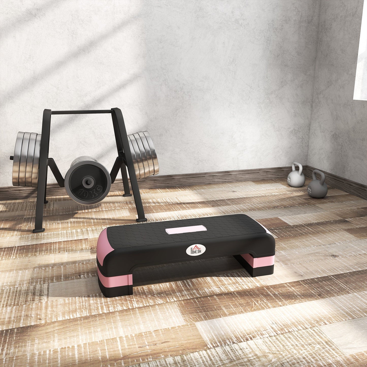 HOMCOM Aerobic Step with 3-Level Adjustable Heights for Home, Office Exercise, Black and Pink