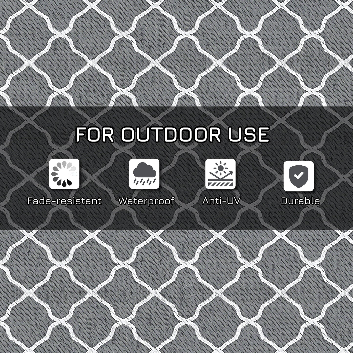 Outsunny Reversible Outdoor Rug with Carry Bag, Waterproof Plastic Straw Mat for Garden, Deck, RV, Picnic, Beach, Camping, 182 x 274cm, Grey