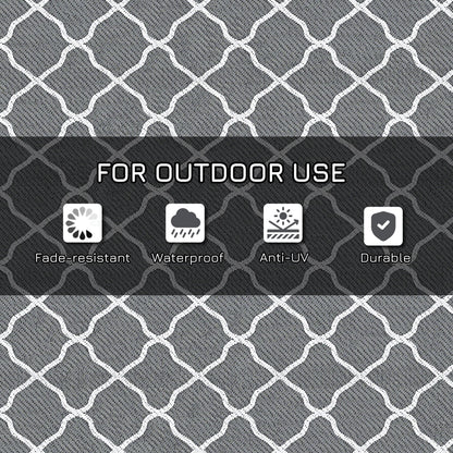Outsunny Reversible Outdoor Rug with Carry Bag, Waterproof Plastic Straw Mat for Garden, Deck, RV, Picnic, Beach, Camping, 182 x 274cm, Grey
