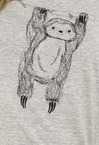 OLIVIA ROCCO Women's Grey Cotton Pyjama Set With Lazy Sloth Design, Long Sleeve Sleepwear For Her, Comfortable Nightwear