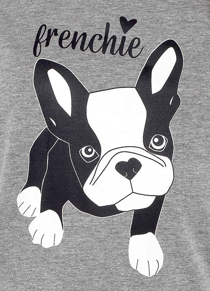 OLIVIA ROCCO Women's Grey Cotton Pyjama Set With Polka Dot Pants And Frenchie Pugs Print, Long Sleeve Top, Breathable Hypoallergenic Loungewear
