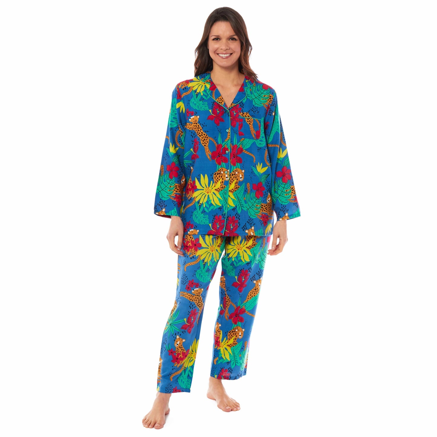Women's Jaguar Jungle Leopard Print Button Up Pyjama Set Soft Breathable Viscose Loungewear Sleepwear Available in S M L XL by Daisy Dreamer