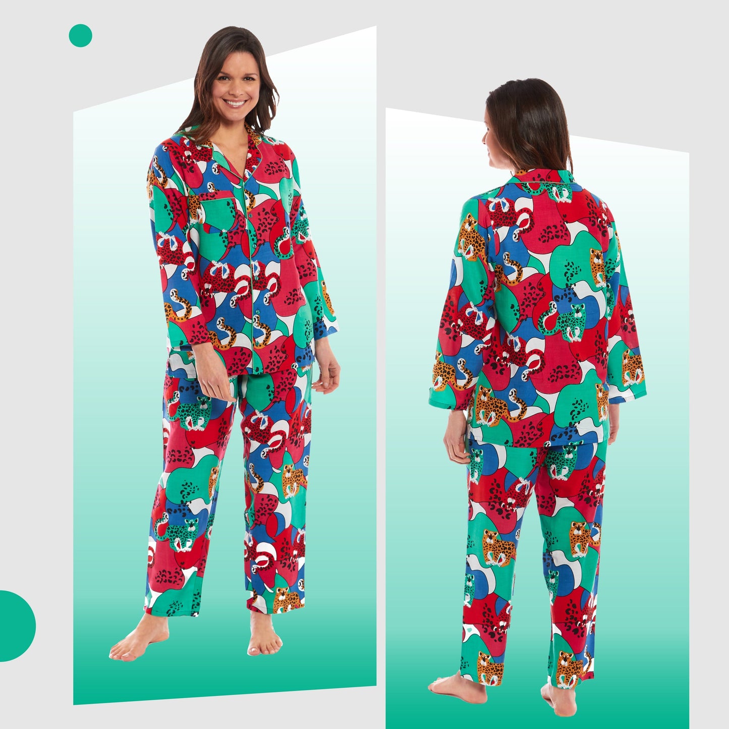Women's Jaguar Jungle Leopard Print Button Up Pyjama Set Soft Breathable Viscose Loungewear Sleepwear Available in S M L XL by Daisy Dreamer