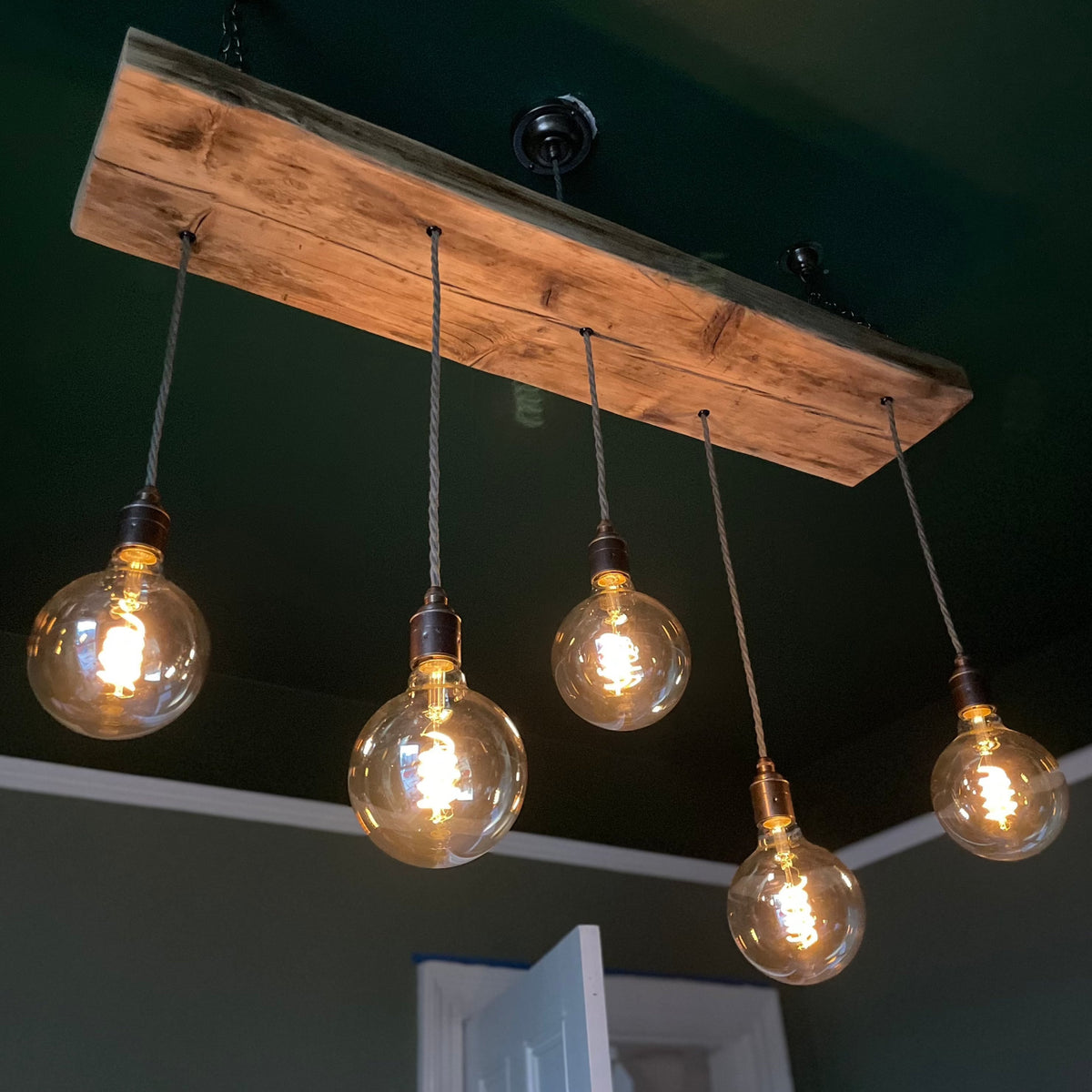 Wooden Beam Chandelier - Norwegian Spruce Cluster Pendant Light