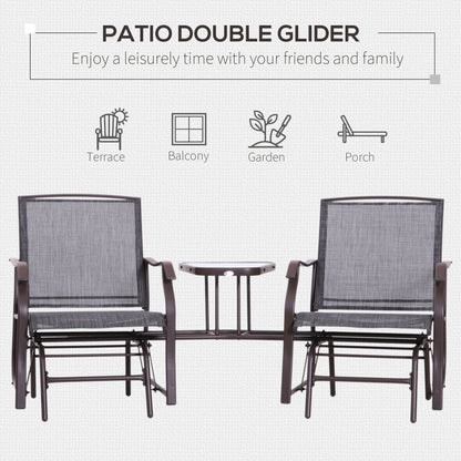 Outsunny Gliding Jack and Jill Seat, with Glass-Top Table - Brown/Grey
