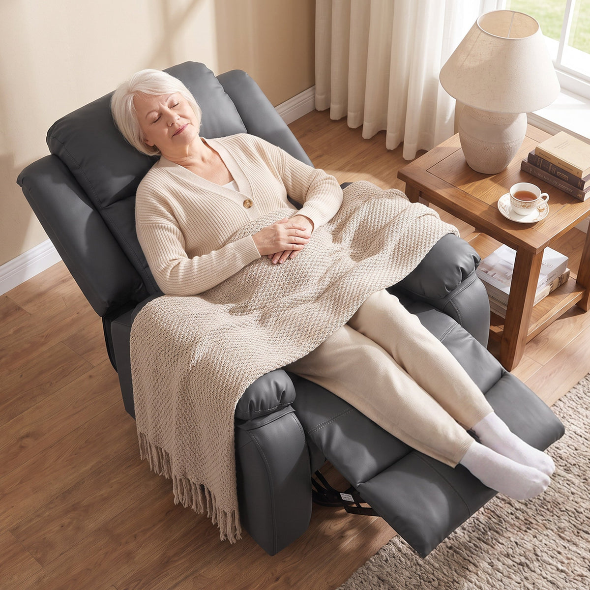 HOMCOM Riser and Recliner Chair with Vibration Massage, PU Leather Power Lift Chair for Elderly, Dark Grey