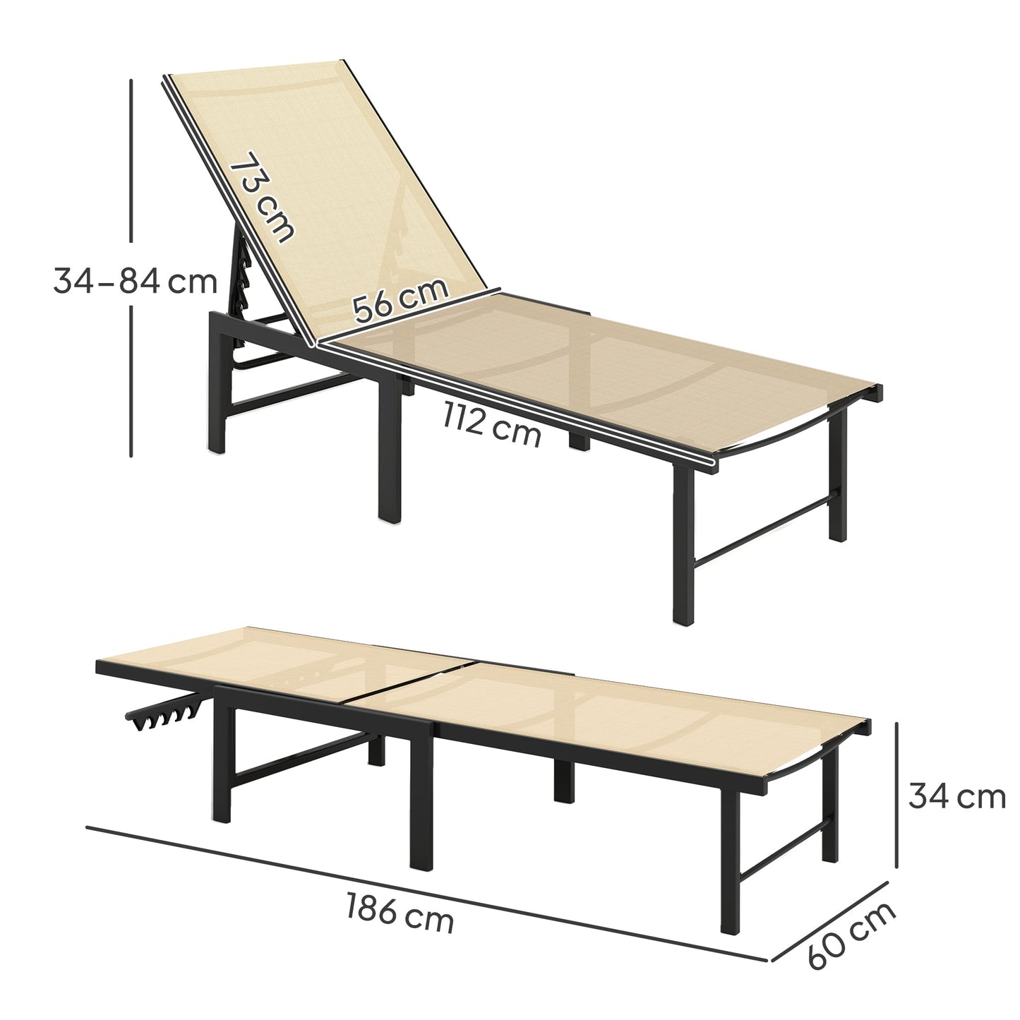 Outsunny Set of Two Reclining Sun Loungers - Khaki