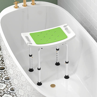 HOMCOM 6-Level Height Adjustable Aluminium Bath Room Stool Chair Shower Non-Slip Design w/ Padded Seat Drainage Holes Foot Pad, Green