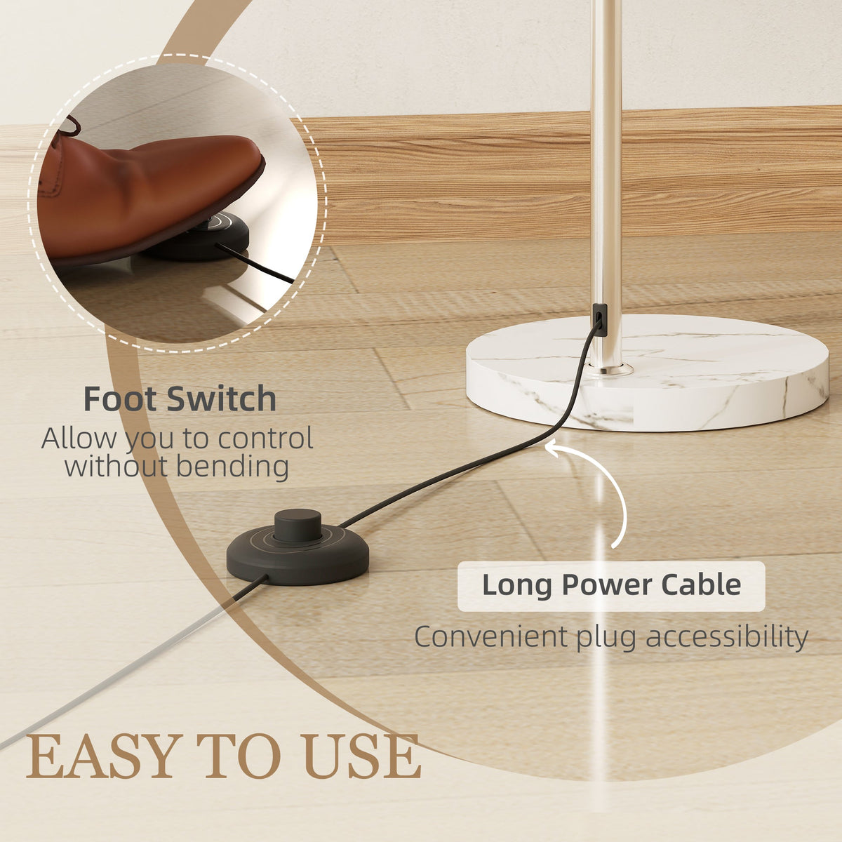 HOMCOM Floor Lamp for Living Room, Modern Standing Lamp with Shade & Foot Switch for Bedroom, Office, White
