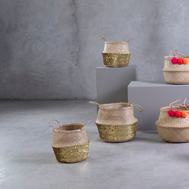 Gold Sequin Medium Seagrass Basket