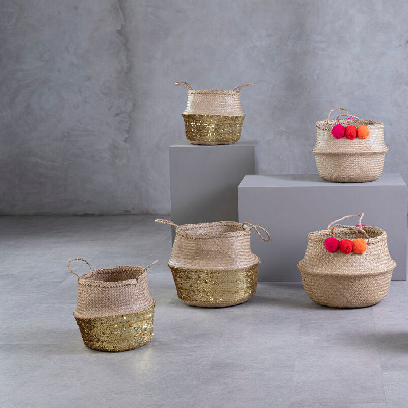 Gold Sequin Large Seagrass Basket