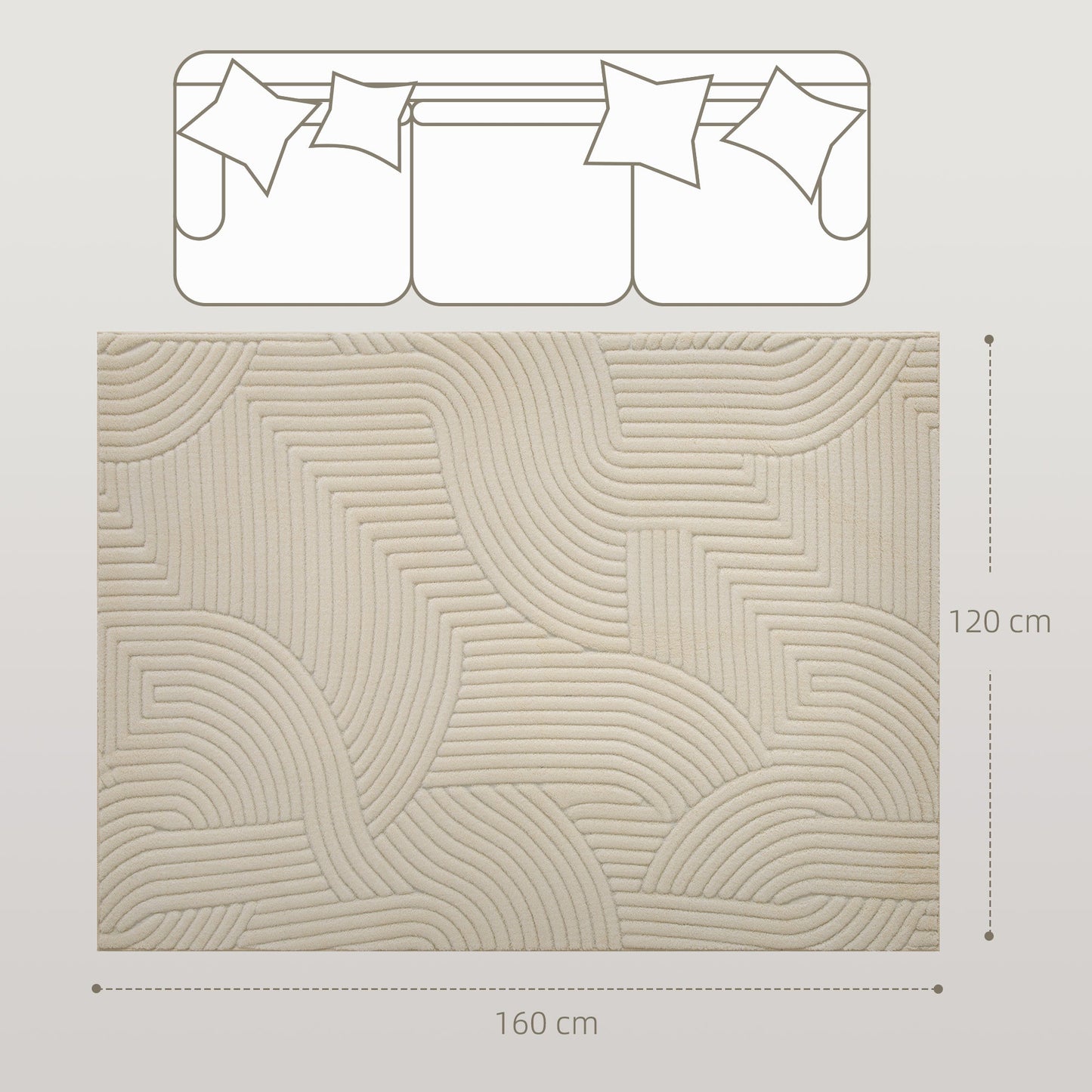 HOMCOM Modern Geometric Rug, Thick Plush, Non-Slip, 160 x 120 cm – Cream, Living Room/Bedroom/Office