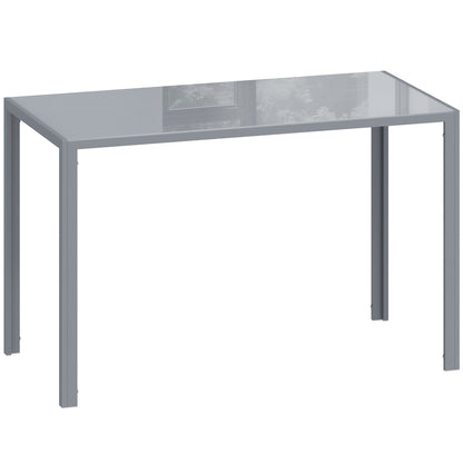 HOMCOM 120cm Dining Table, Rectangle 4 Seater Kitchen Table with Tempered Glass Top and Metal Legs, Grey