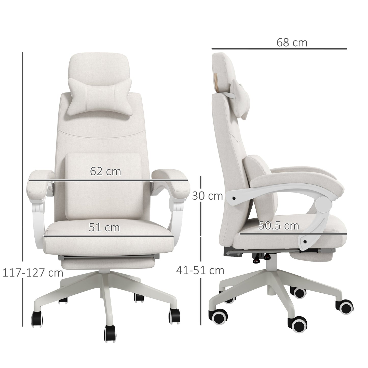 Vinsetto Linen-Look Office Chair, with 160\'c2\'b0 Reclining Back and Footrest - White