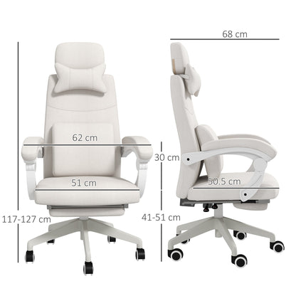 Vinsetto Linen-Look Office Chair, with 160\'c2\'b0 Reclining Back and Footrest - White