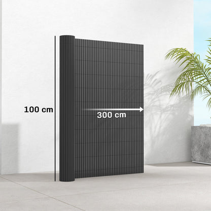 Outsunny 2Pcs Plastic Privacy Screening Fence, 1m x 3 m Waterproof Windbreak Fence, Dark Grey