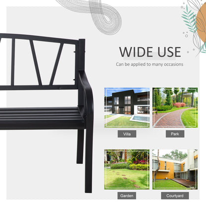Outsunny 2-Seater Garden Bench Metal Loveseat w/ Decorative Backrest Ergonomic Armrest